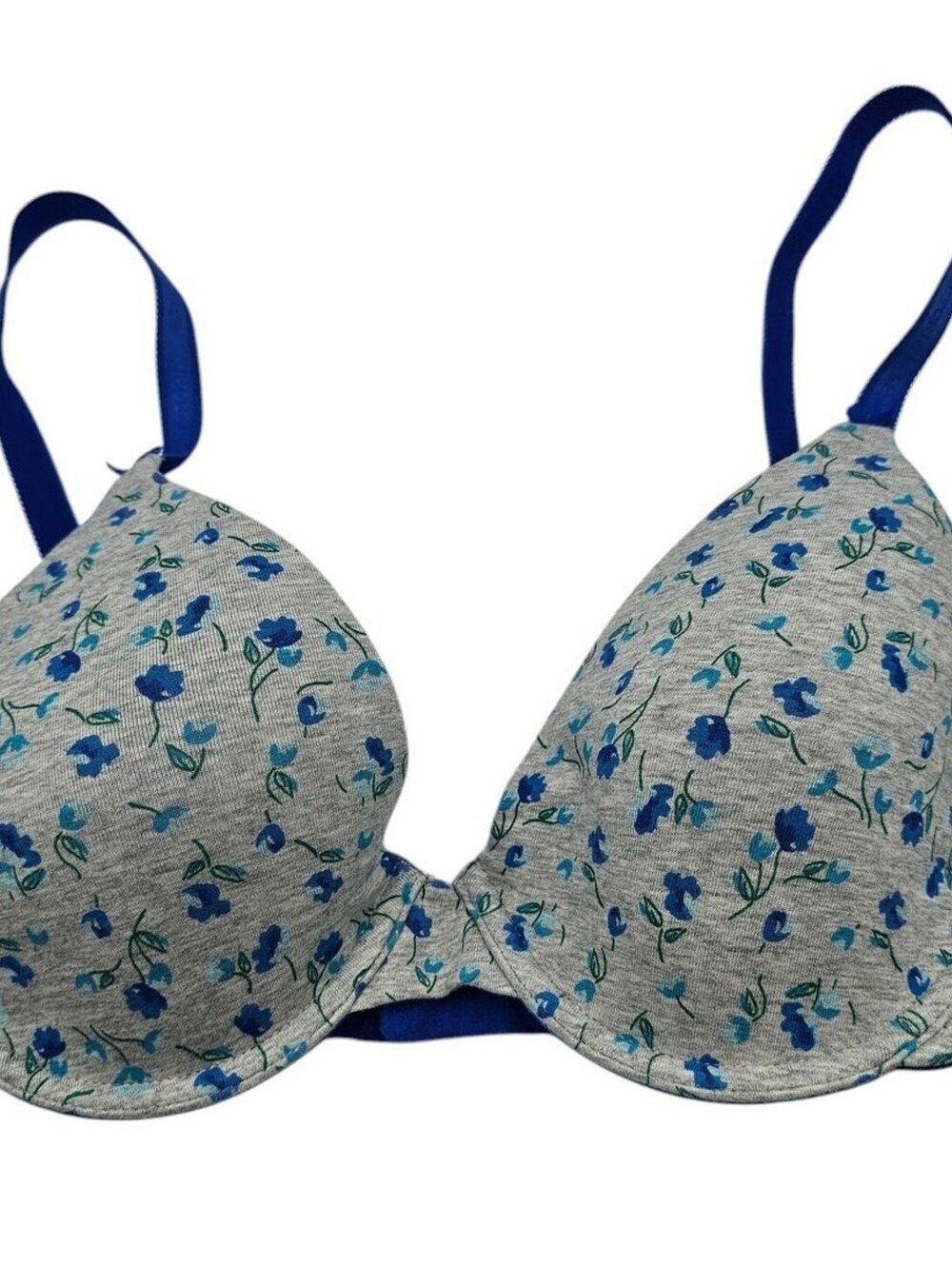 Victorias Secret Sz 34D Lined Perfect Coverage T Shirt Bra Gray Blue Floral